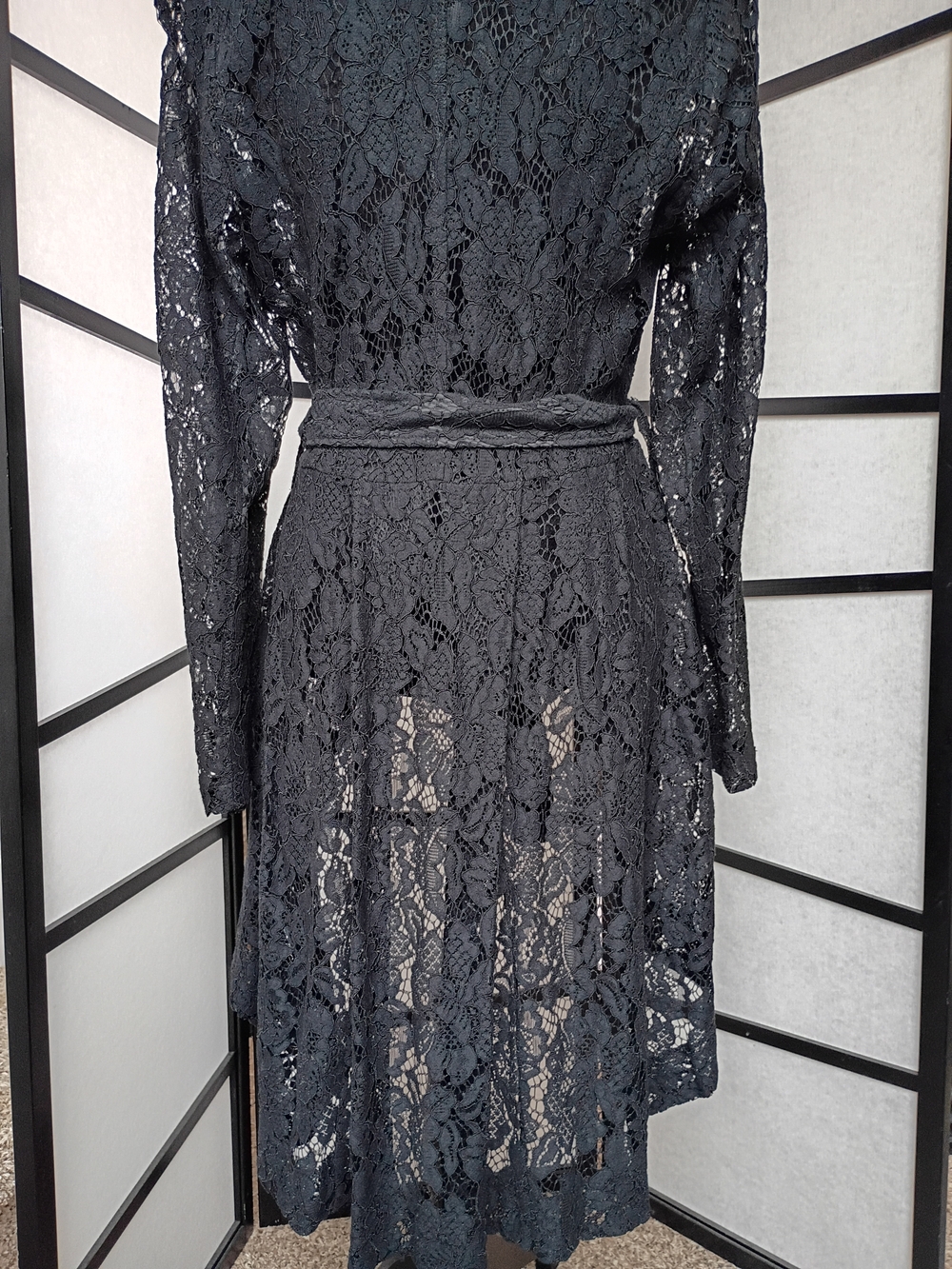 Black Lace Belted Trench Coat - Picture 5 of 8